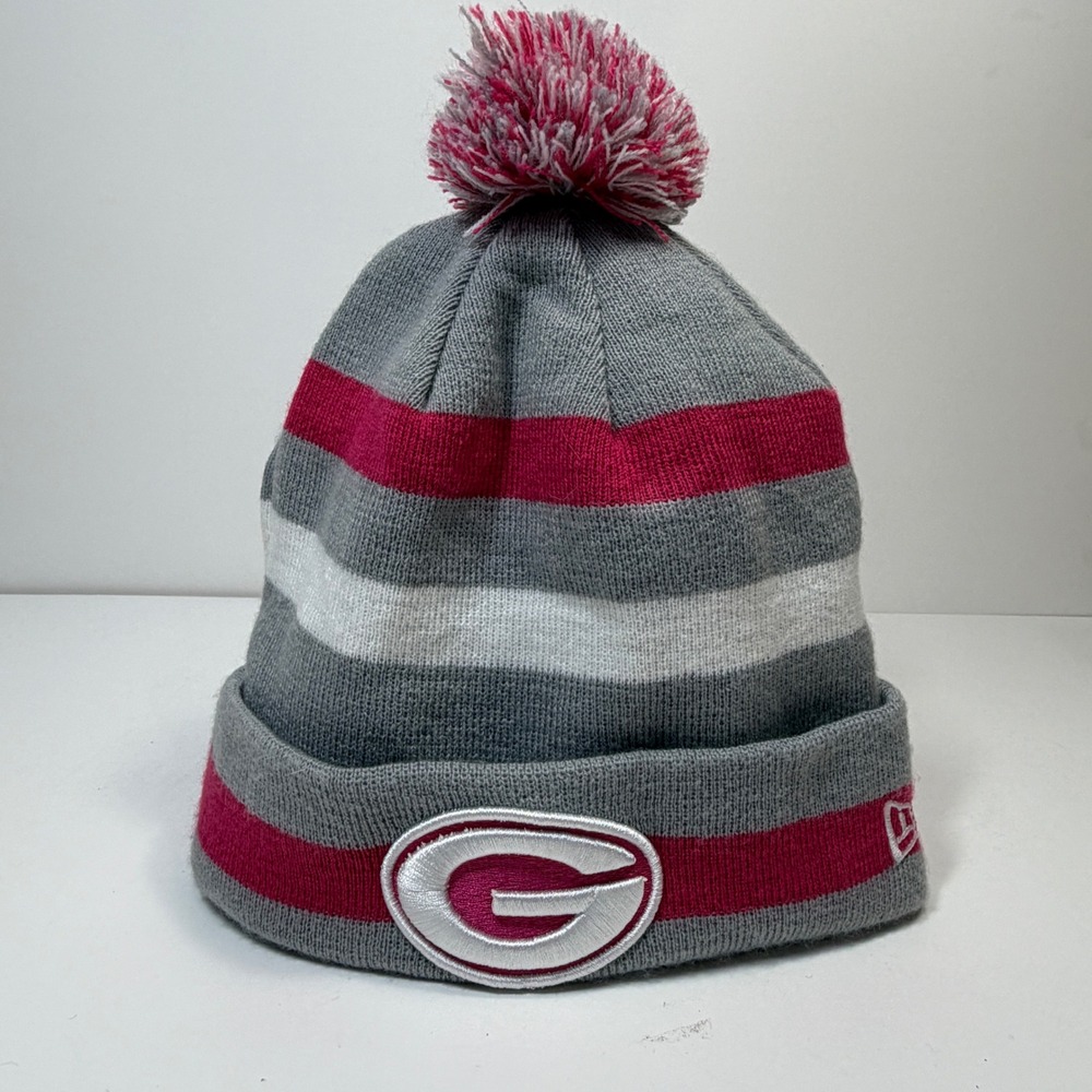 Green Bay Packers New Era Beanie Womems Gray Pink Breast Cancer Awareness Pom